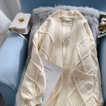 Sweater cardigan female loose lazy wind thickened thick thread twist  4933