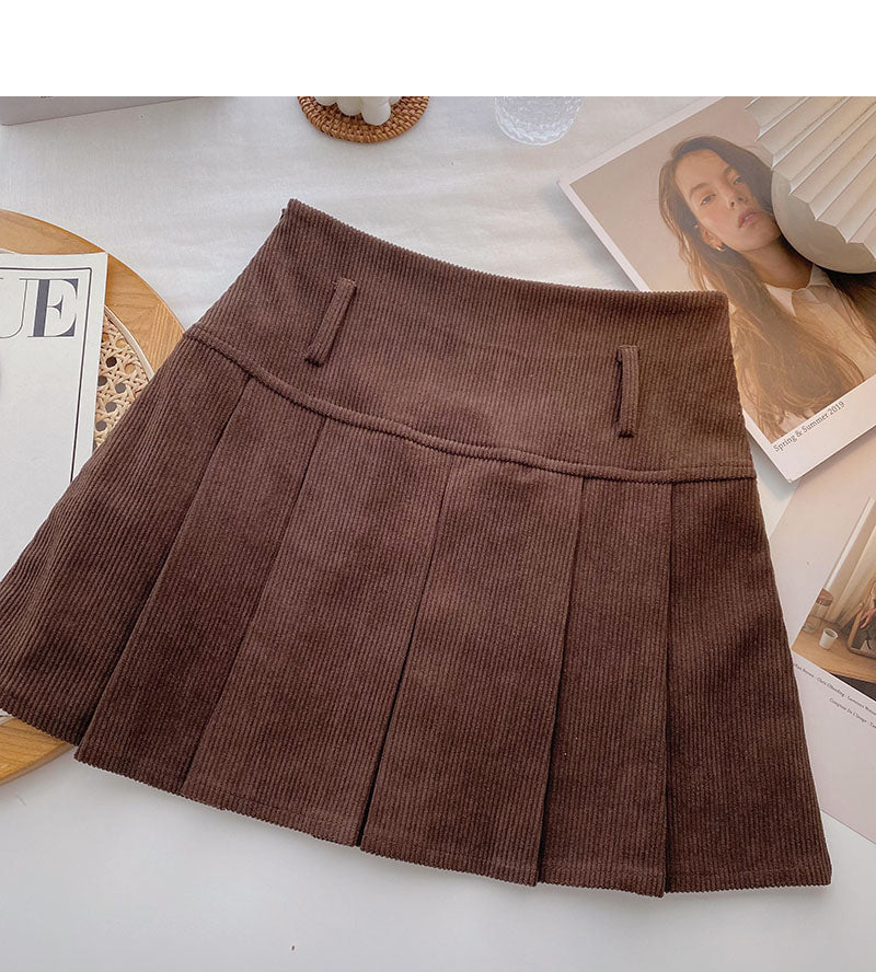 Korean reduced age high waist corduroy A-shaped skirt  5476