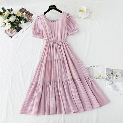 French square neck cotton linen dress  4275