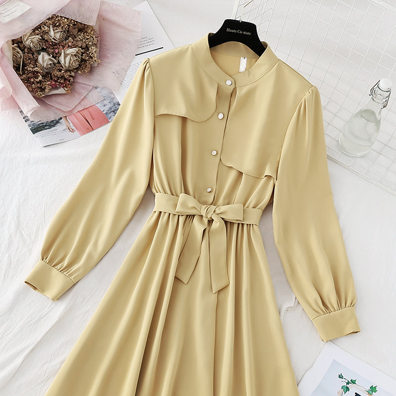 Dress design sense of minority lace up solid color thin skirt for children  4090