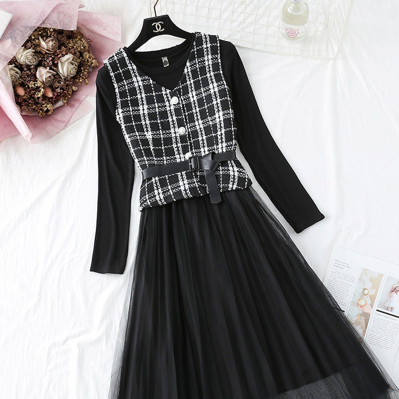 Small fragrant Wool Vest bottom mesh skirt suit  3922