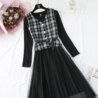 Small fragrant Wool Vest bottom mesh skirt suit  3922