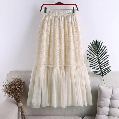 Hollow Splicing Mesh Skirt, High Waist Skirt  3685