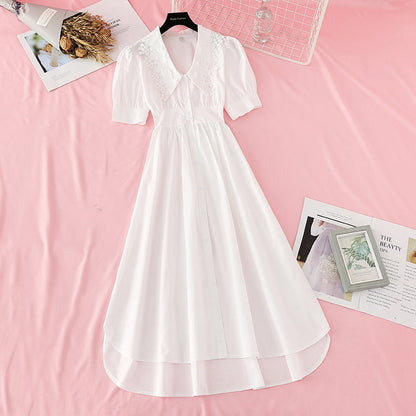 Lace doll neck dress bow belt waist slim  4191