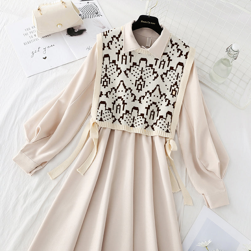Slim knit dress versatile bottomed winter dress  4075