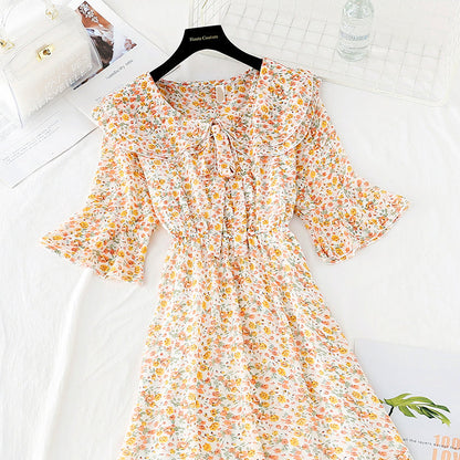 New sweet college broken Flower Chiffon French retro dress  4518