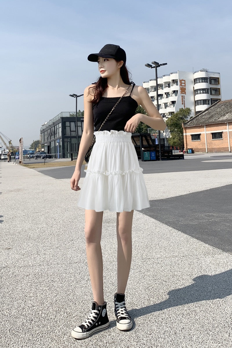 Black/white skirt, new style, fashion, pleated, A-line high waisted skirt, puffy skirt  3612