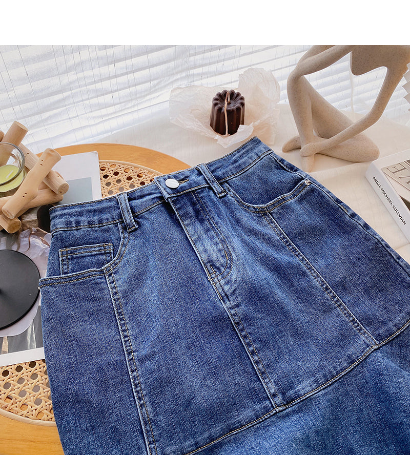 High waist denim wrap hip short skirt female fishtail skirt  5399