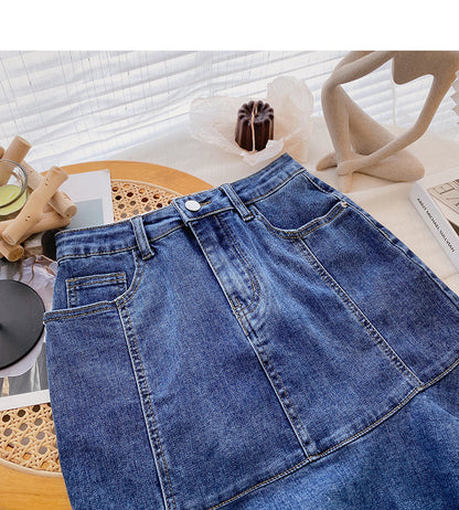 High waist denim wrap hip short skirt female fishtail skirt  5399