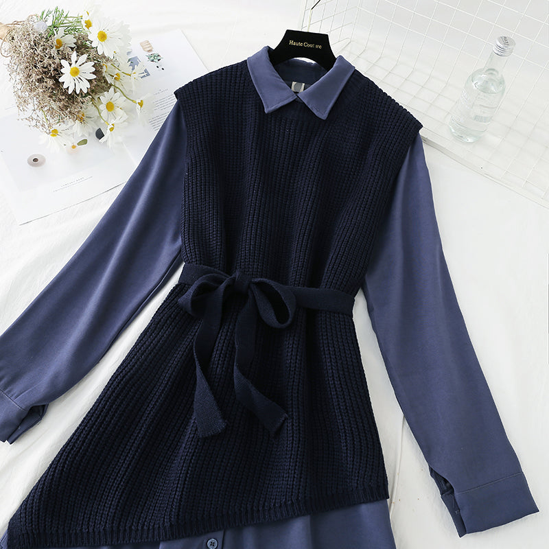 The new knitted sweater long skirt two-piece set is thin and tall  4762