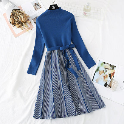Small fragrant wind wool dress over the knee, Royal sister wind bottomed long skirt  3795