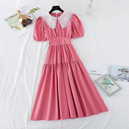 New style baby collar French waist closing skirt with thin temperament  4619