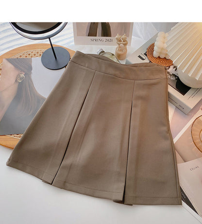 Foreign style simple solid color shows thin high waist pleated skirt fashion  5631