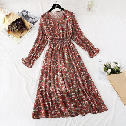French retro floral dress fairy super fairy waist  4030