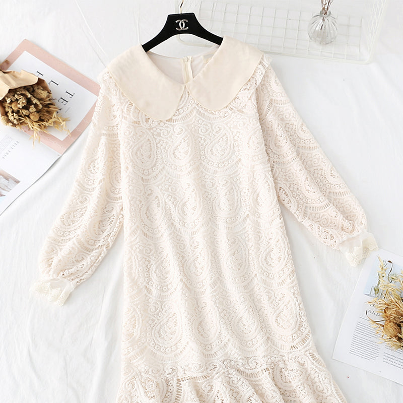 Doll collar lace dress with fishtail long skirt  3990