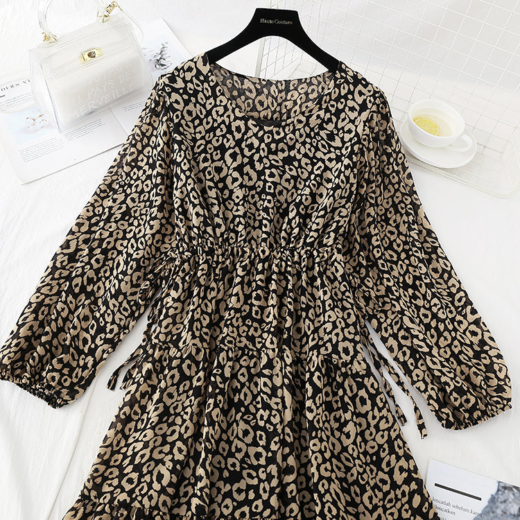 Gentle wind leopard print broken flower retro French bottomed skirt  3839