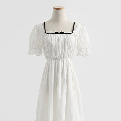 Niche design sense square collar Kikyo first love dress  4292