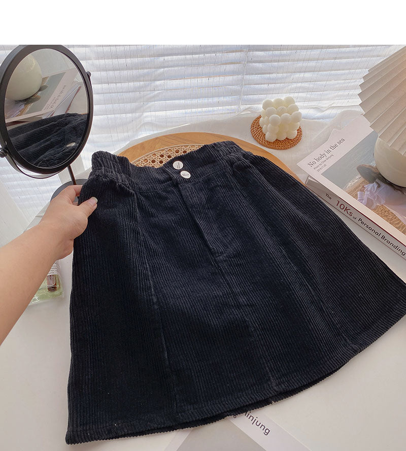 New Korean pure color leisure slim high waist anti light A-shaped skirt  5417