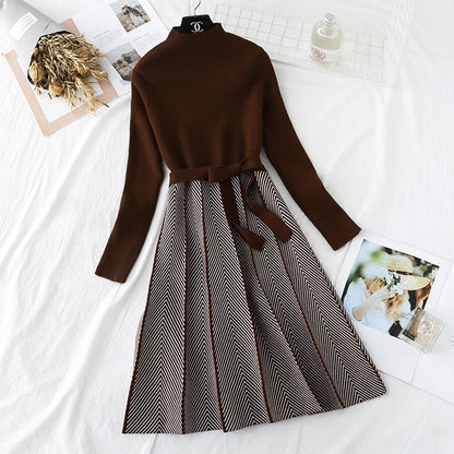 Small fragrant wind wool dress over the knee, Royal sister wind bottomed long skirt  3795