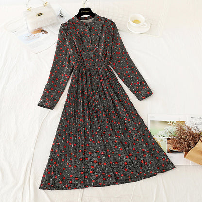 New French Floral Chiffon pleated long skirt fairy super fairy series  4547