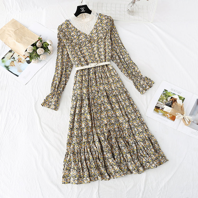 Floral Chiffon Dress with a long skirt at the bottom  3799