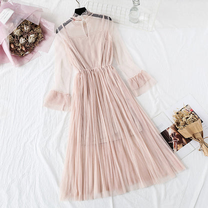 Fairy mesh sling bottomed long skirt two-piece set super xiansen series  4362