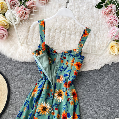 Slim temperament suspender beach skirt women's seaside holiday dress  3791