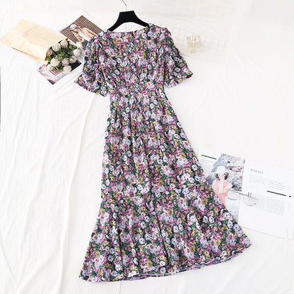 The new waist is slim, French retro Chiffon oil painting fishtail skirt  4585