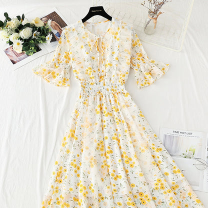 Chiffon floral skirt first love department sweet aging knee length skirt  4426