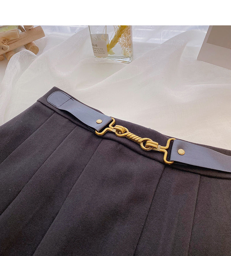 Hong Kong style leisure high waist A-line pleated skirt  5388