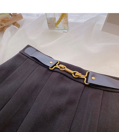 Hong Kong style leisure high waist A-line pleated skirt  5388