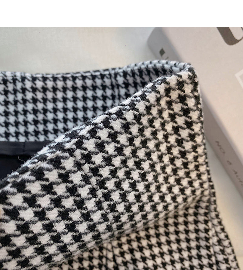 Design sense of niche Hong Kong style high waist thousand bird check skirt  5418
