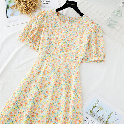 New Style Bubble Sleeve Chiffon gentle style French retro skirt  4634