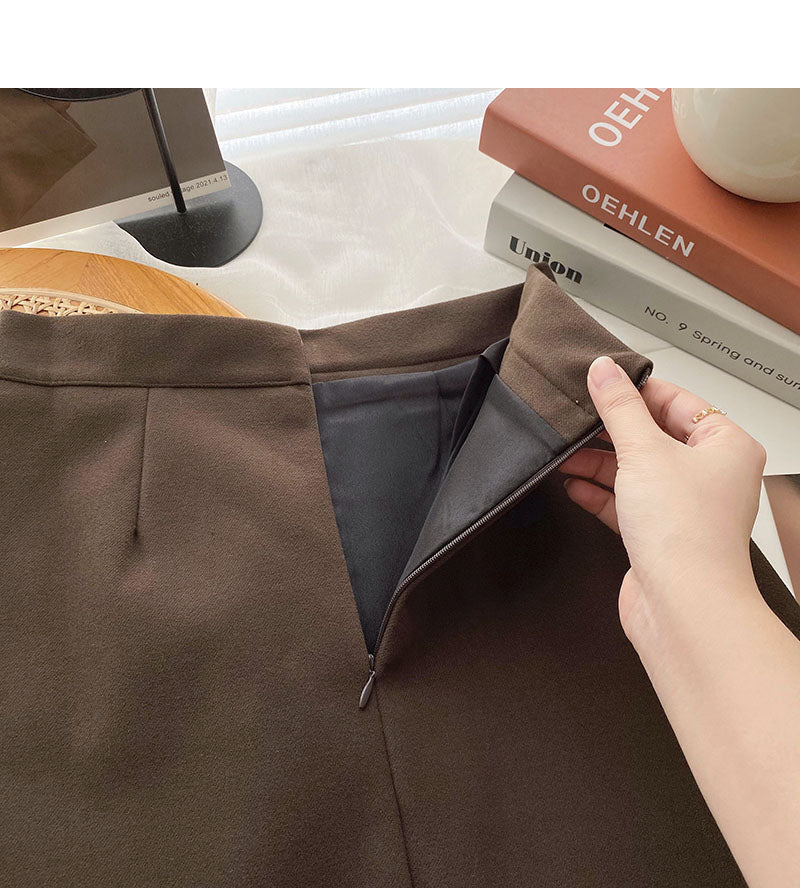 Simple and personalized design fashion split A-shaped high waist skirt  5555