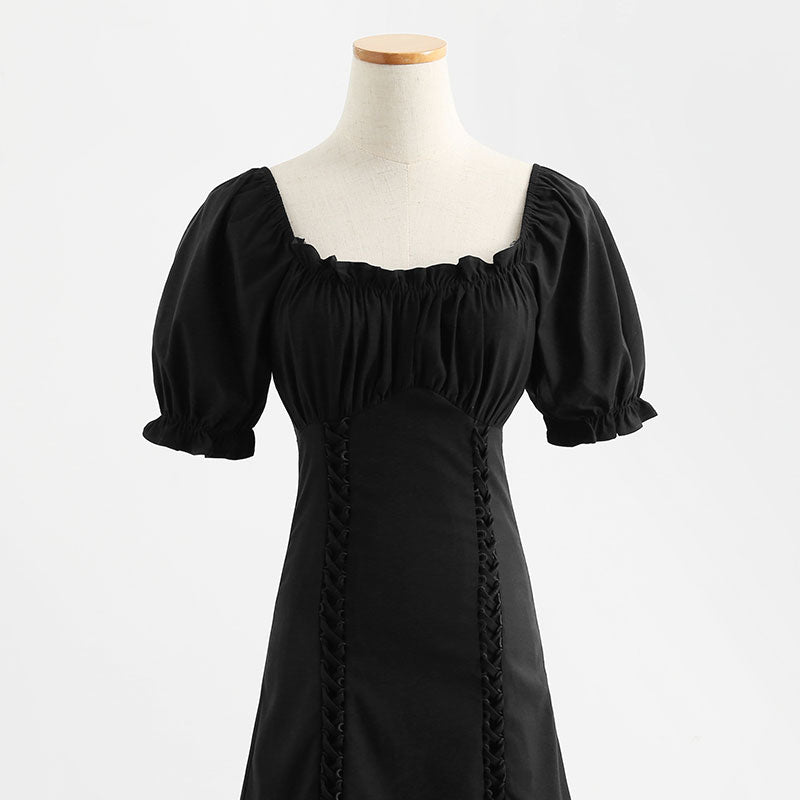 New French sweet waist closing slim dress  4282