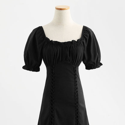 New French sweet waist closing slim dress  4282