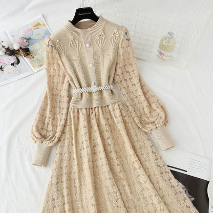 New Lace Panel Plush inner bottom skirt long  4437