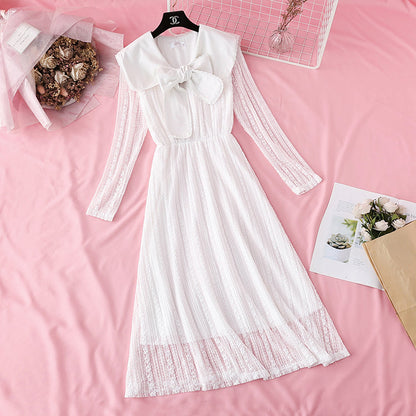 Sweet bow long skirt French retro waist wool skirt  4000