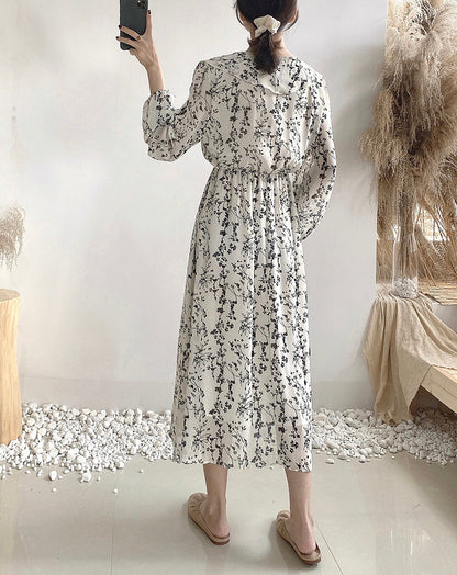 Retro High Waist over knee thin Chiffon Dress  3882