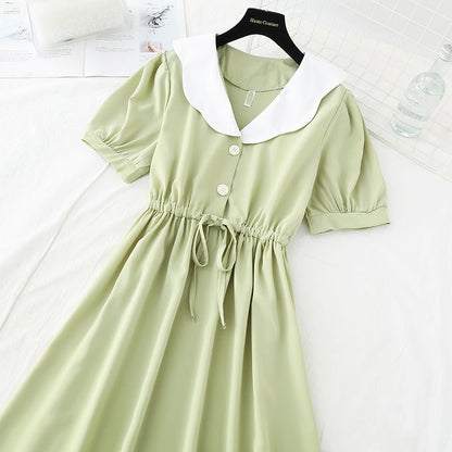 New Retro French drawstring waist closing Japanese gentle skirt  4700