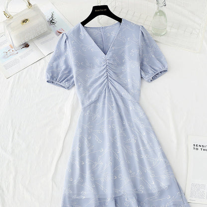 French V-neck slim Chiffon fishtail Ruffle Skirt  4853