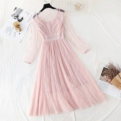 New suspender early spring two-piece skirt fairy super xiansen temperament  4524