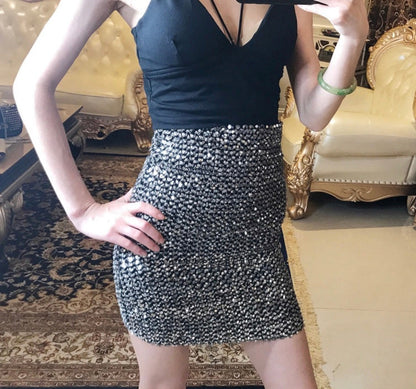 Spring and summer, blingbling sequins, elastic and versatile, slim and buttock skirt  3682