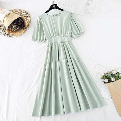 New style slim waist with bubble sleeves French minority long skirt  4506