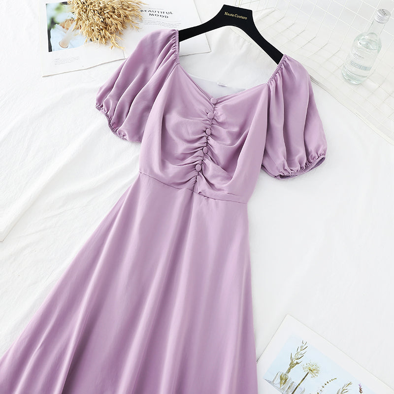 New style goddess of temperament bubble sleeve French retro long skirt  4658