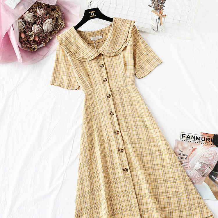 French waist closed to show thin temperament, retro plaid skirt  4163