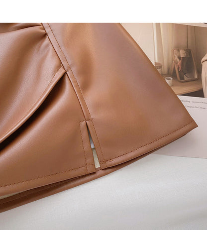 Irregular pleated design, slim wrap hip leather skirt  5507