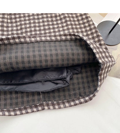High waist Plaid tweed Hip Wrap Skirt shows thin A-line skirt  5515