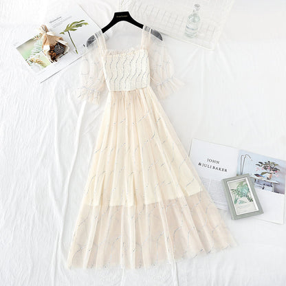 The new fairy super fairy series is a slim and gentle net long skirt  4627