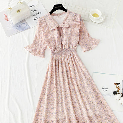 Slim tea break chiffon skirt retro floral long skirt  4892